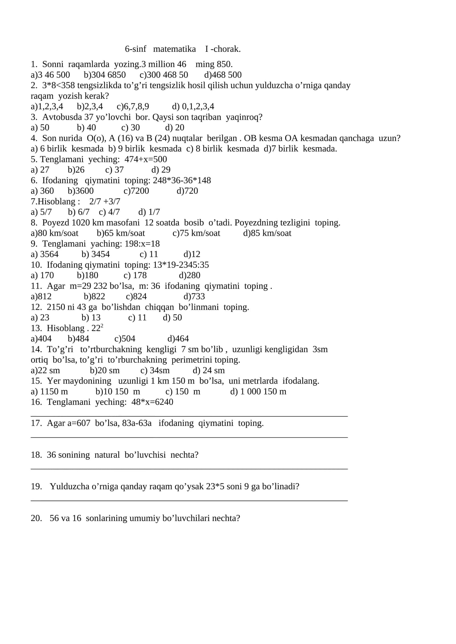 6-sinf matematika I -chorak 1