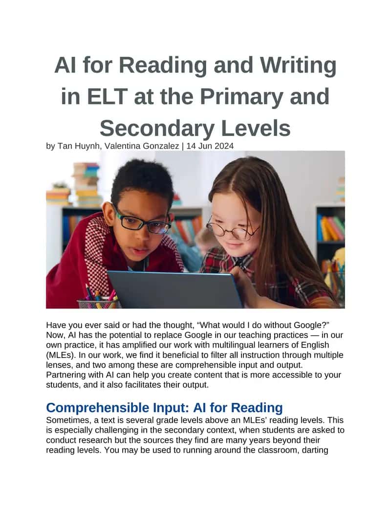 AI for Reading and Writing in ELT at the Primary and Secondary Levels 1
