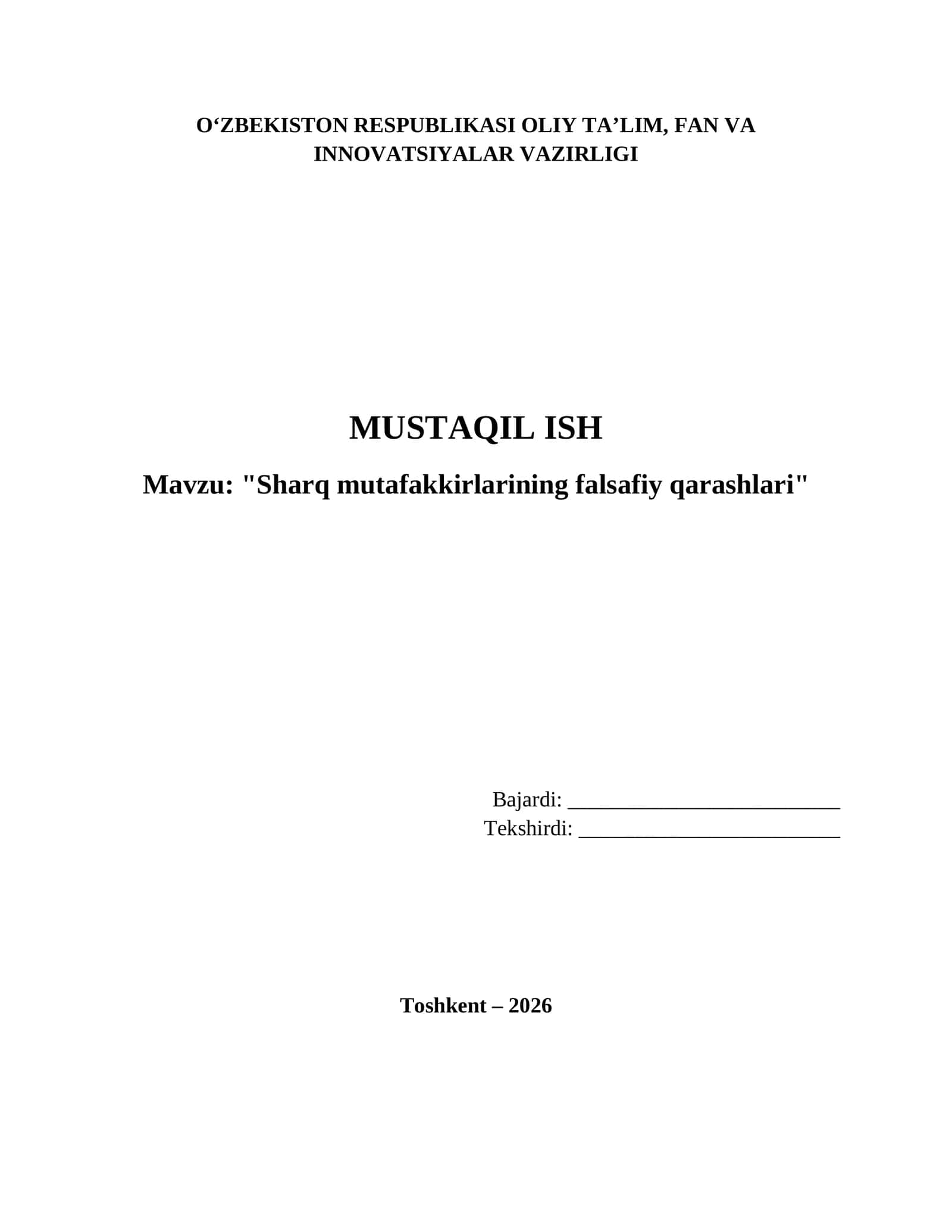 "Sharq mutafakkirlarining falsafiy qarashlari" 1