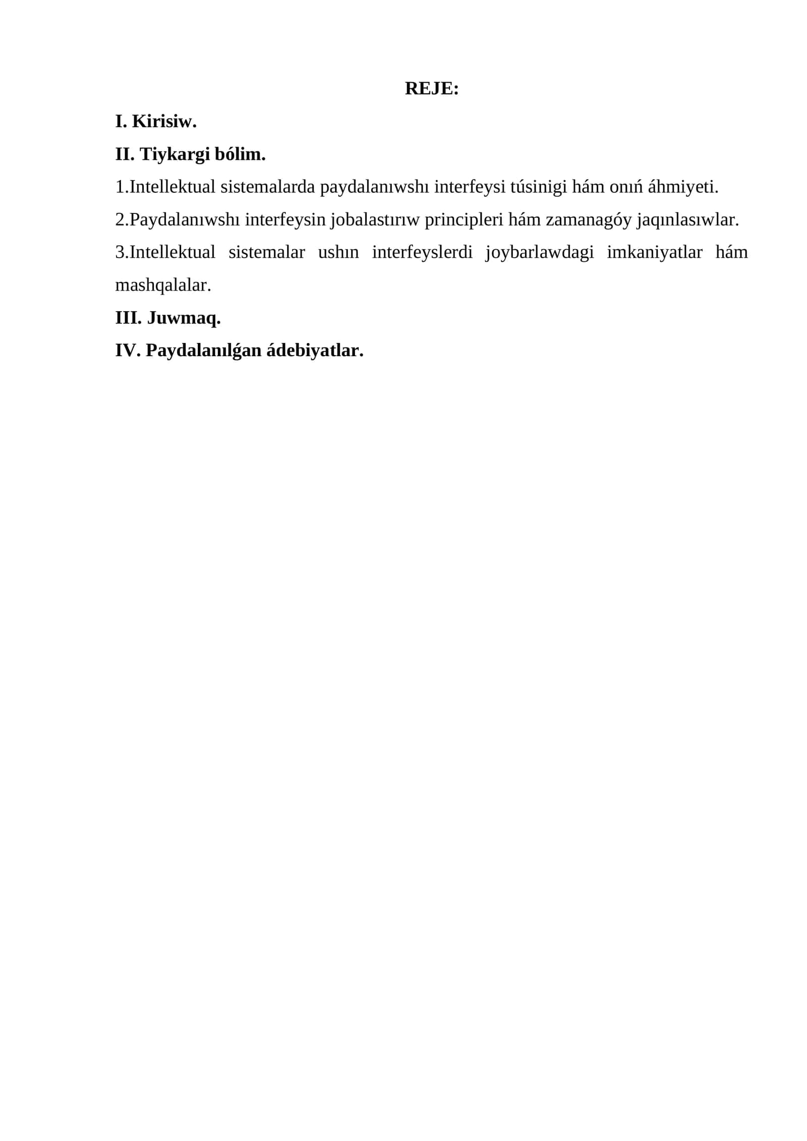 Intellektual sistemalarda paydalanıwshı interfeysi 1