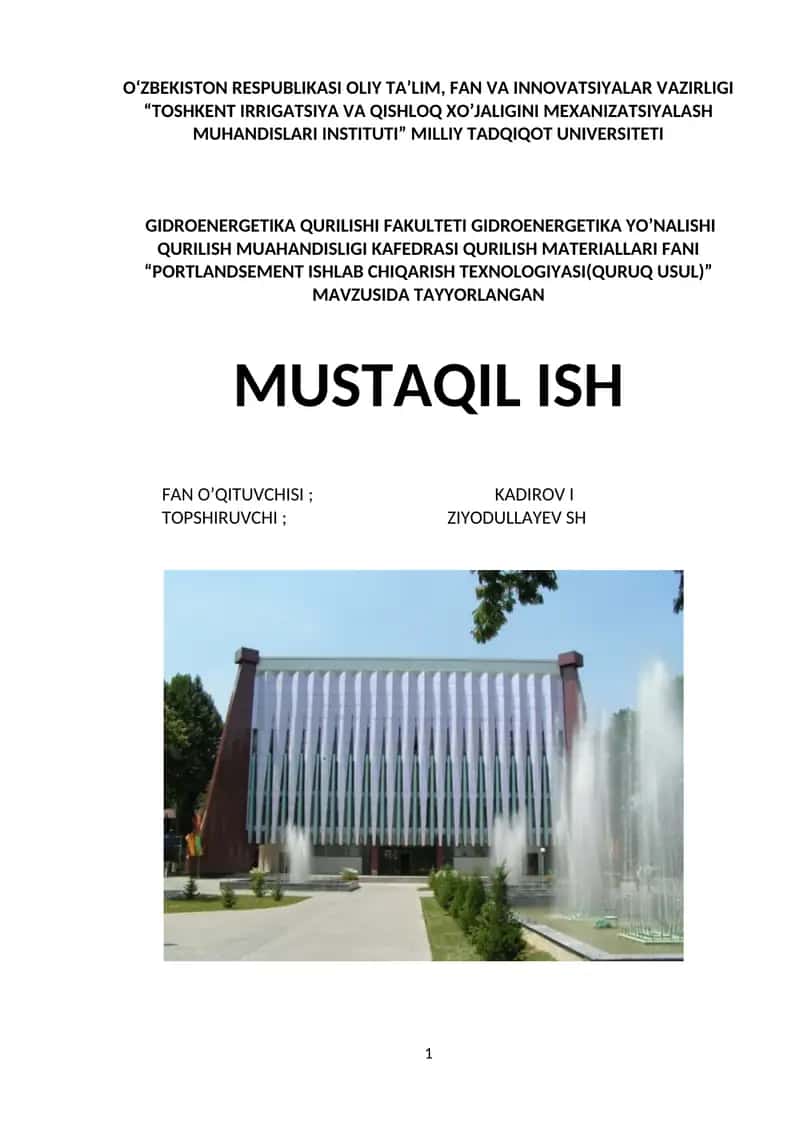 Qurilish materiallari mustaqil ish 1