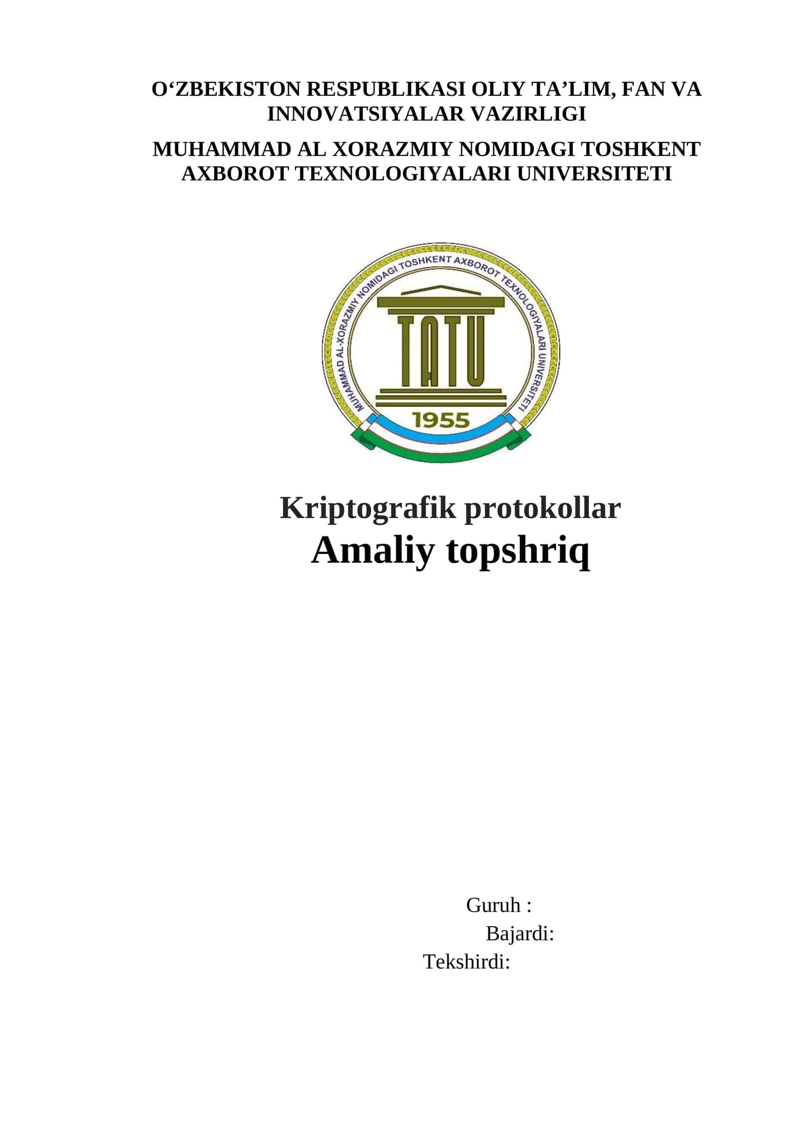Kriptografik protokollar /1 amaliy ish 1