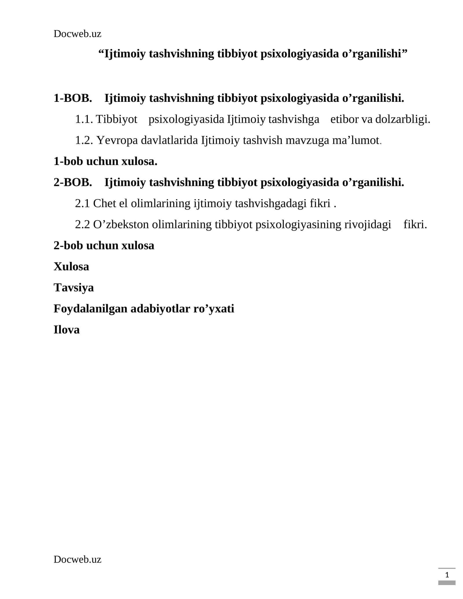 Ijtimoiy tashvishning tibbiyot psixologiyasida o’rganilishi 1