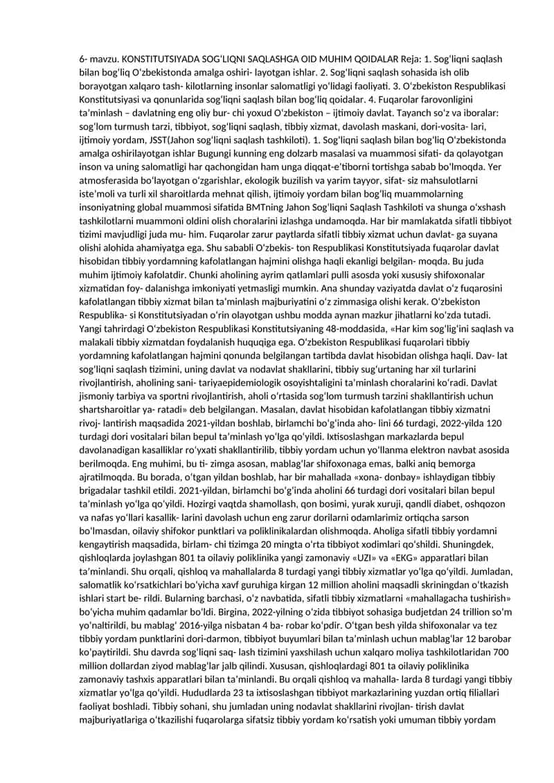 Sog‘liqni saqlash bilan bog‘liq O‘zbekistonda amalga oshiri- layotgan ishlar 1