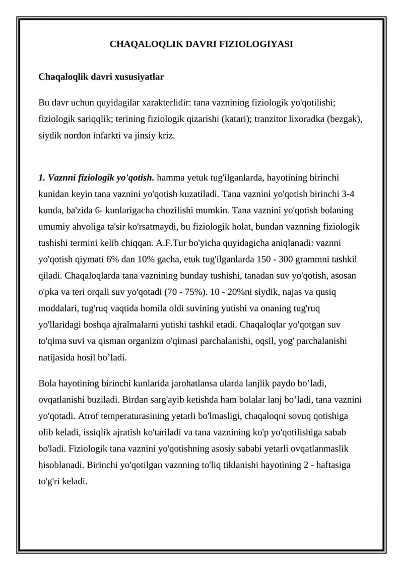 CHAQALOQLIK DAVRI FIZIOLOGIYASI 1