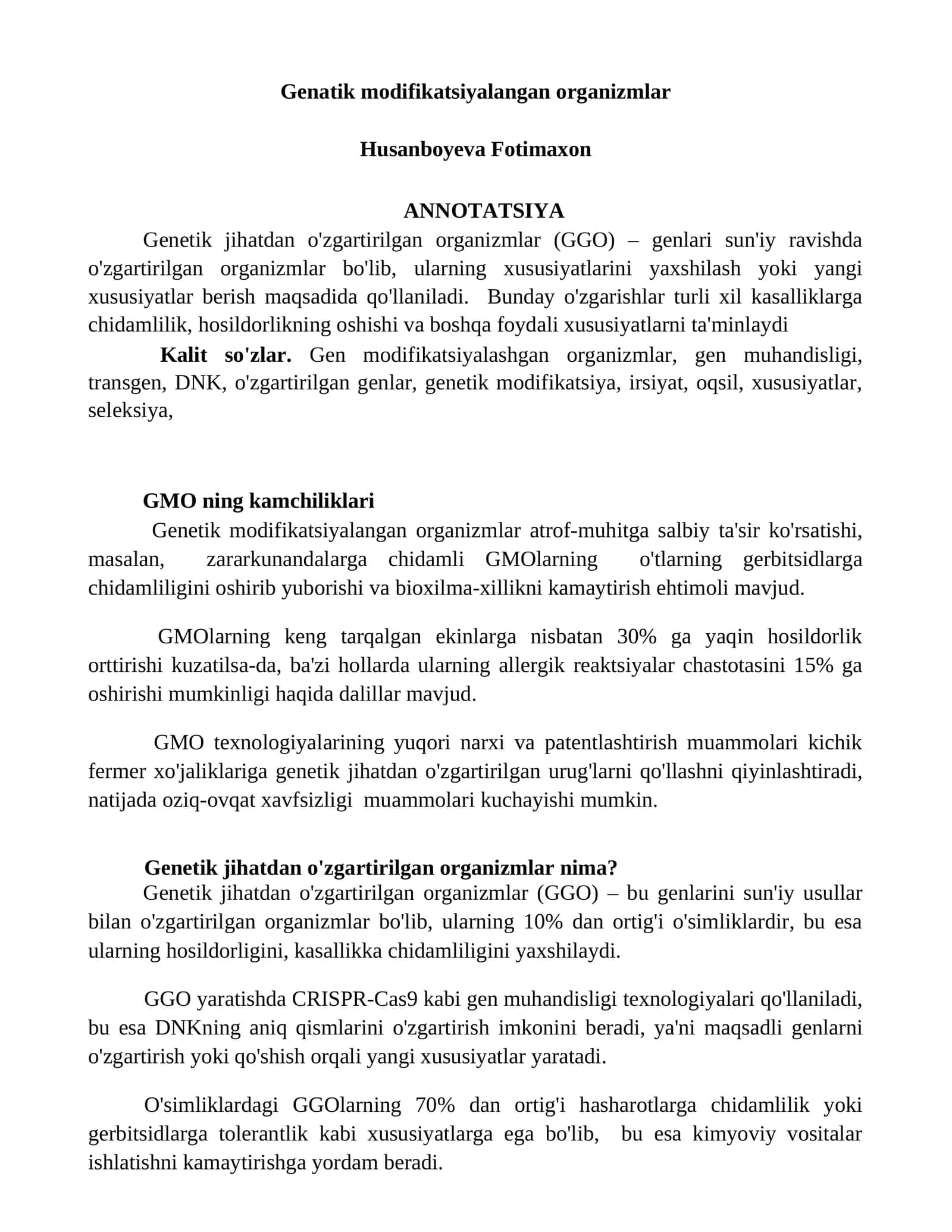 Genatik modifikatsiyalangan organizmlar 1