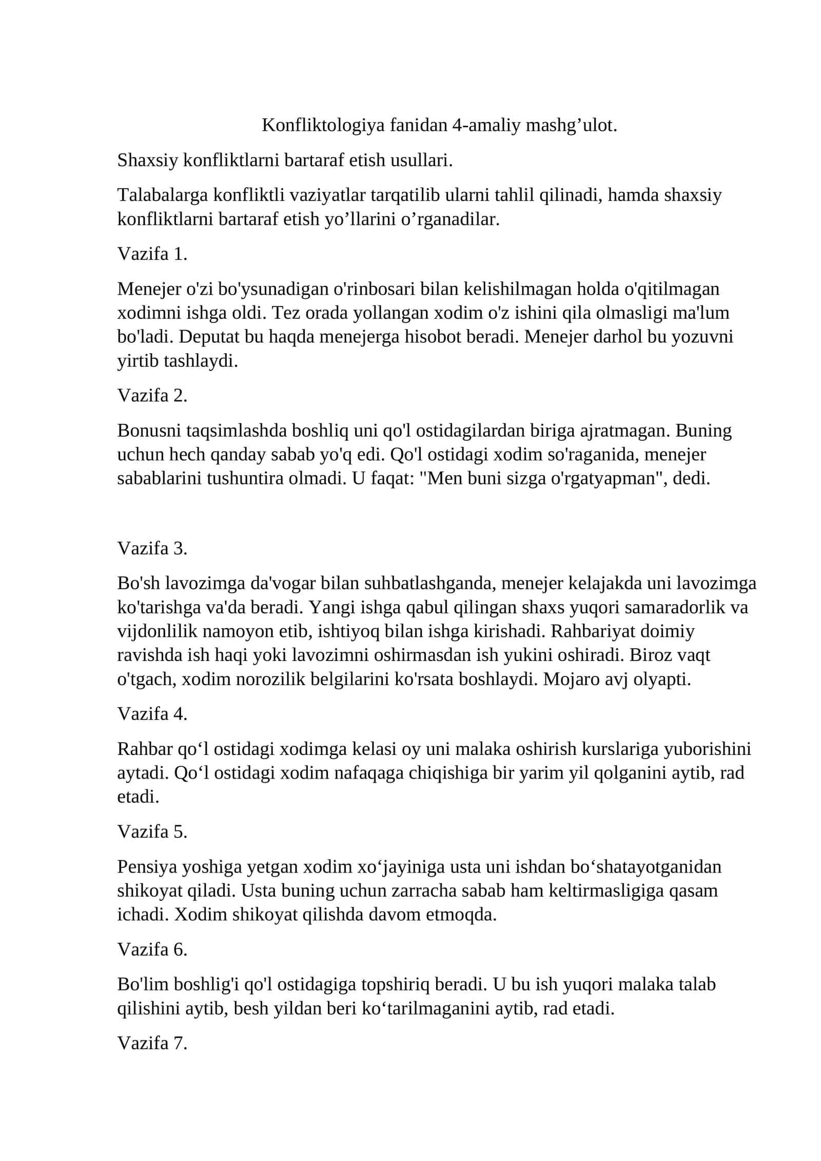 Konfliktologiya fanidan 4-amaliy mashg’ulot 1