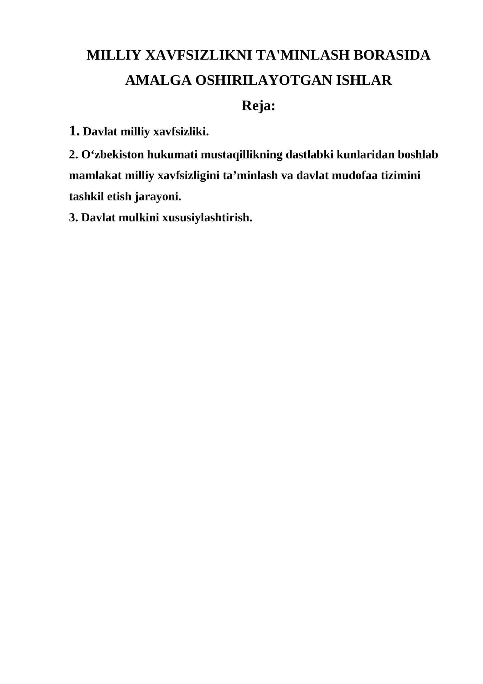 MILLIY XAVFSIZLIKNI TA'MINLASH BORASIDA AMALGA OSHIRILAYOTGAN ISHLAR 1