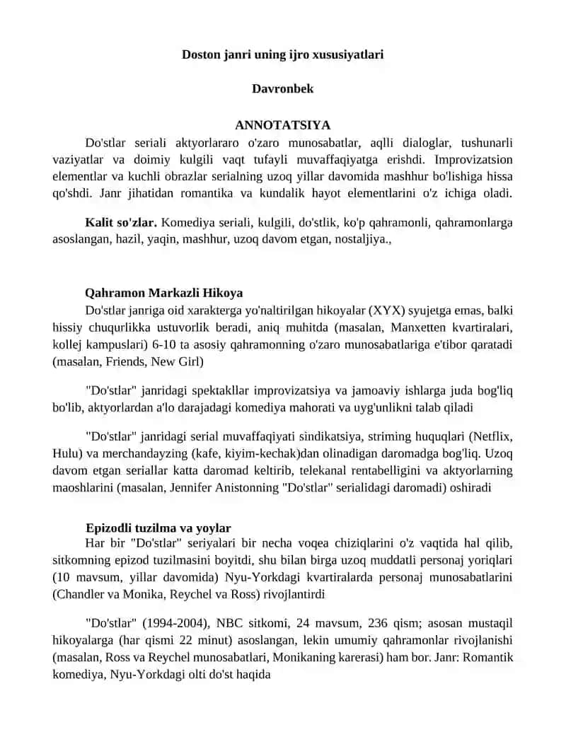 Do'stlar janri uning ijro xususiyatlari