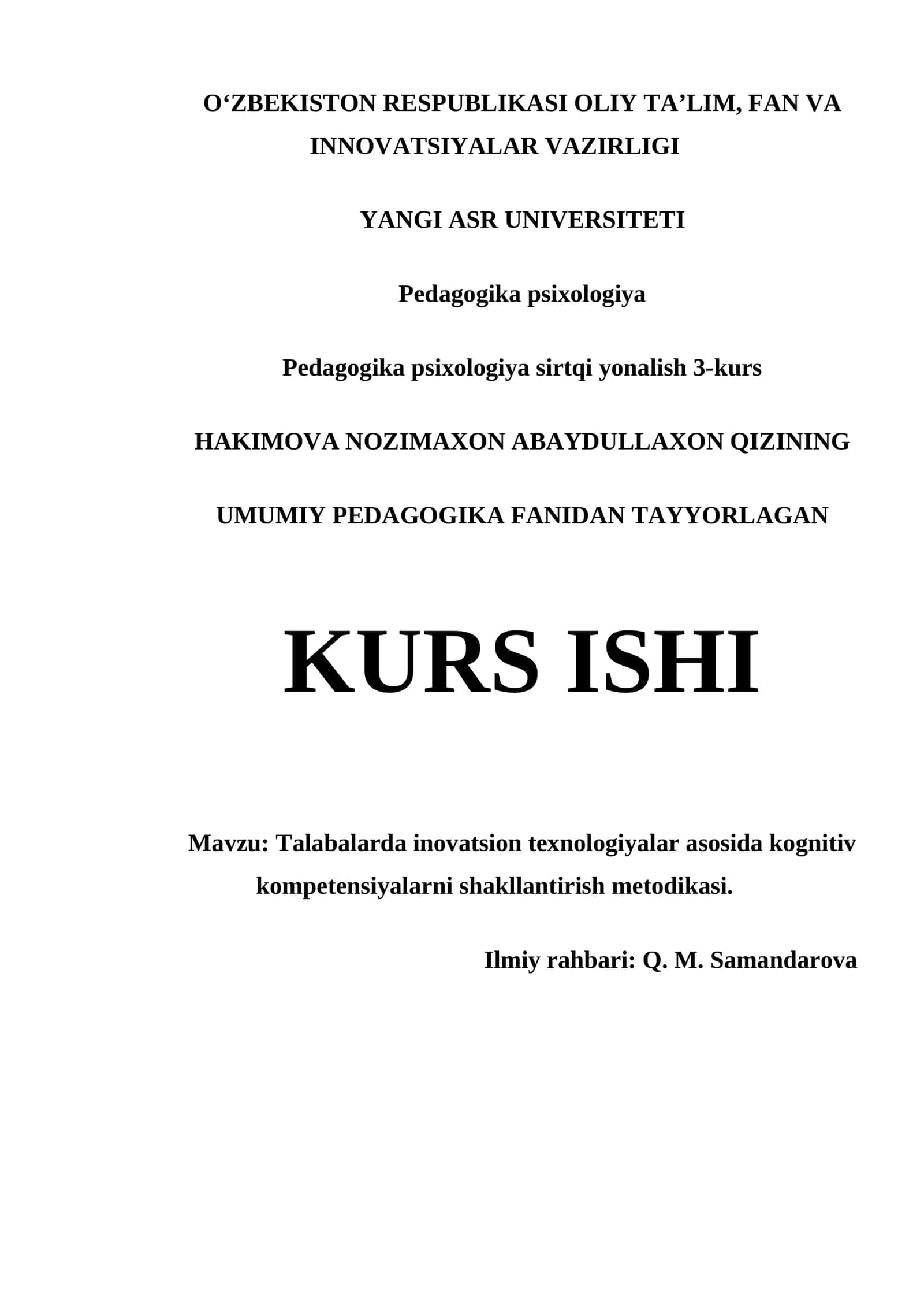 TALABALARDA INOVATSION TEXNOLOGIYALAR ASOSIDA KOGNITIV KOMPETENSIYALARNI SHAKLLANTIRISH METODIKASI 1