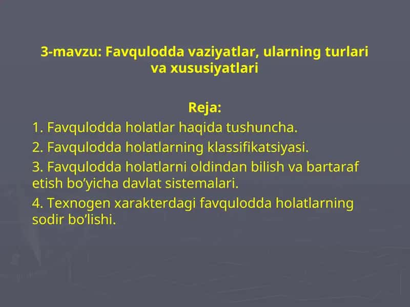 Favqulodda vaziyatlar, ularning turlari va xususiyatlari 1