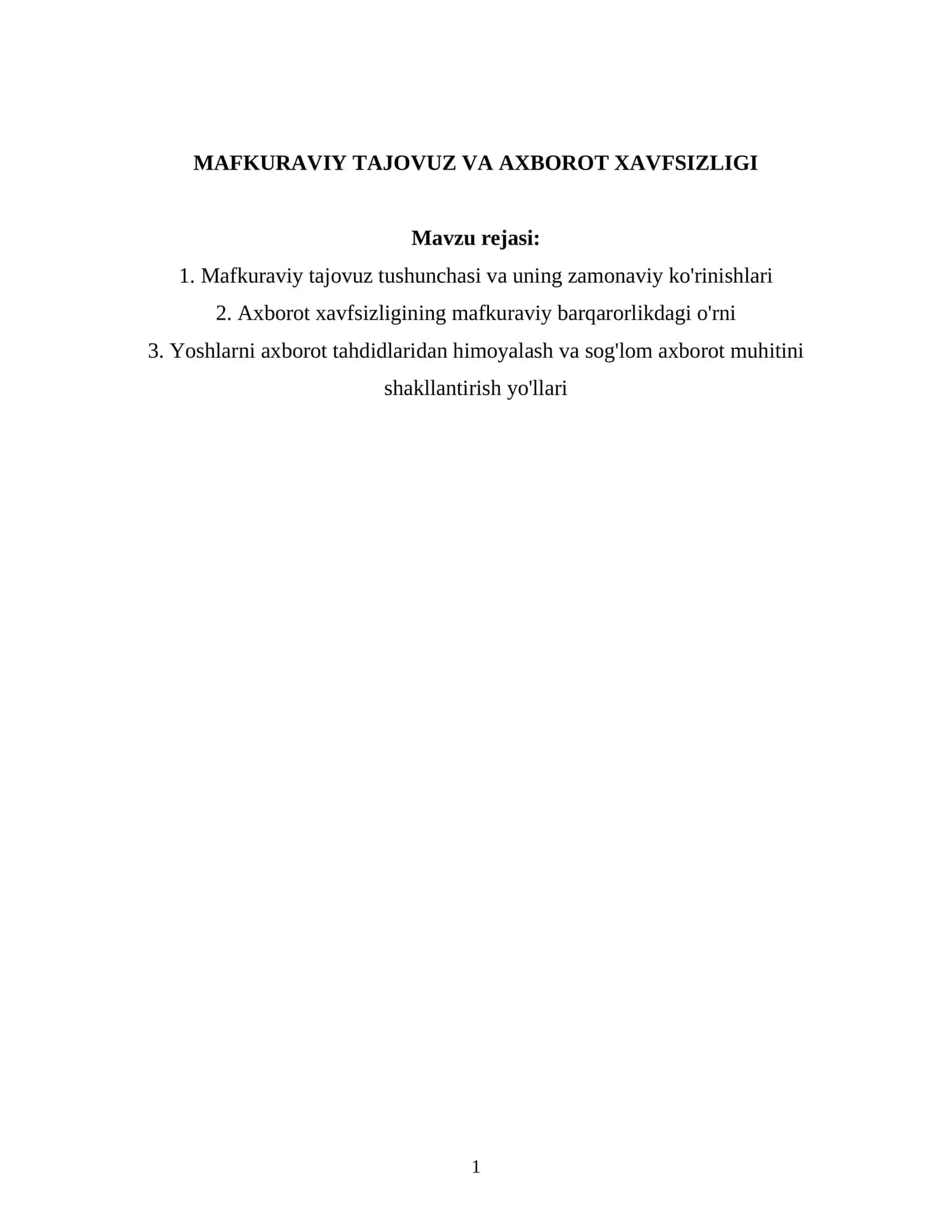 MAFKURAVIY TAJOVUZ VA AXBOROT XAVFSIZLIGI 1