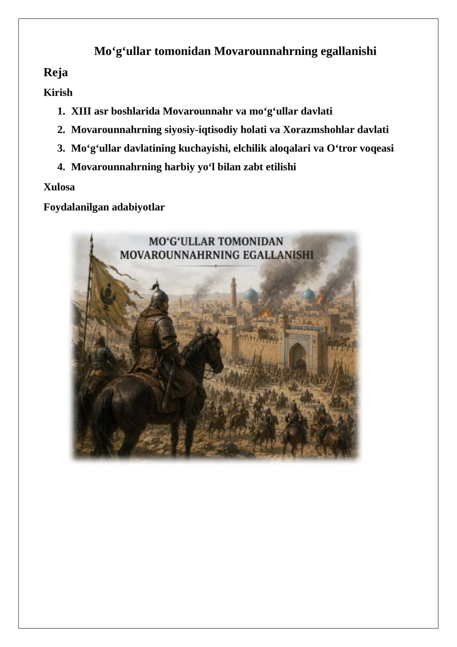 Mo‘g‘ullar tomonidan Movarounnahrning egallanishi 1