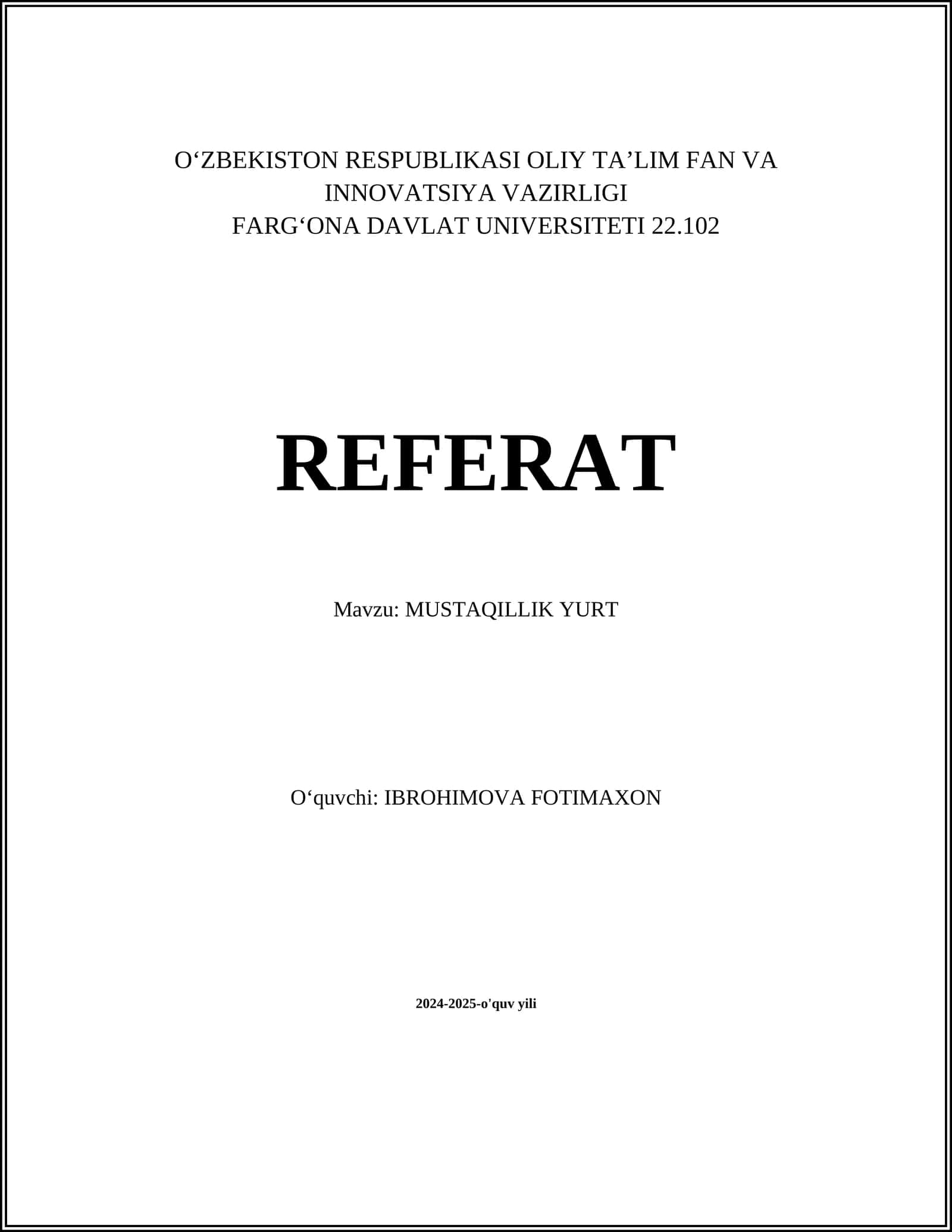MUSTAQILLIK YURT 1