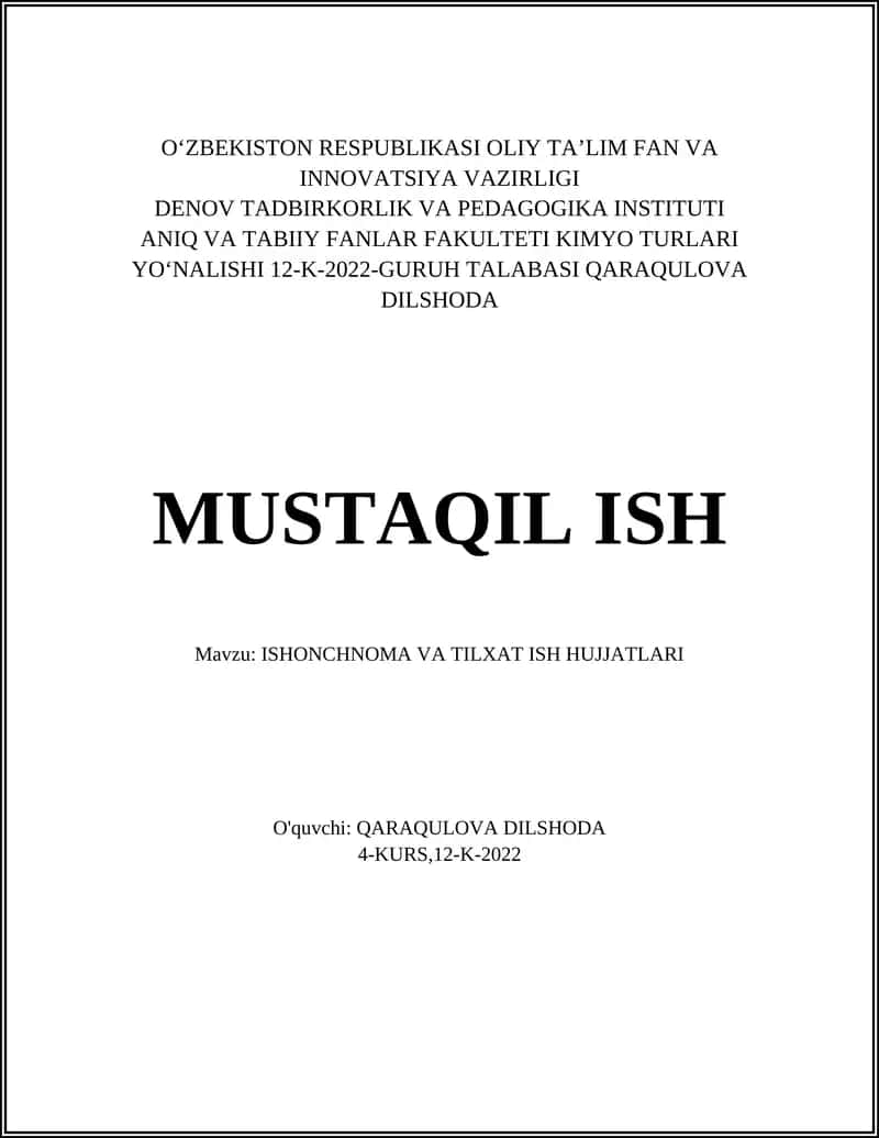 ISHONCHNOMA VA TILXAT ISH HUJJATLARI 1