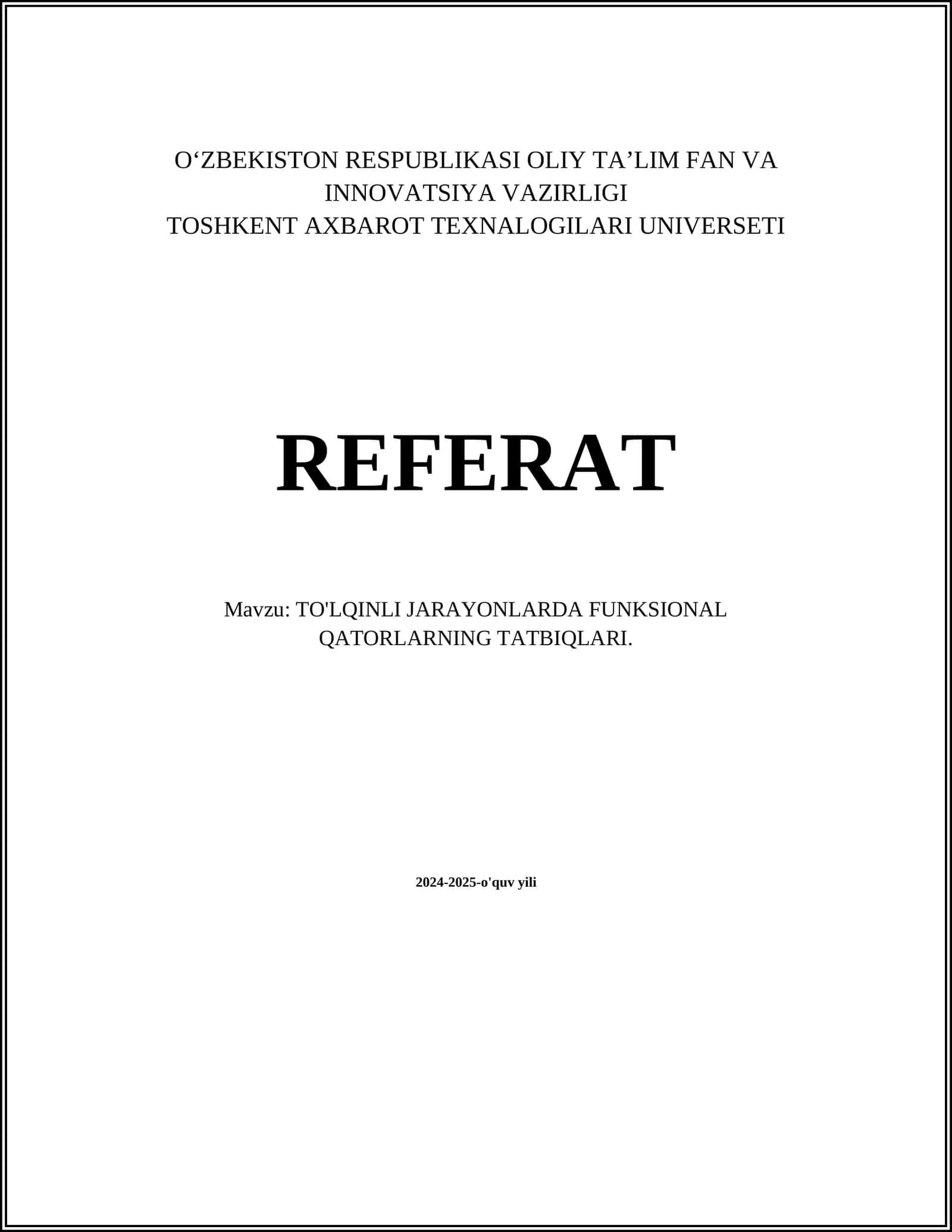 TO'LQINLI JARAYONLARDA FUNKSIONAL QATORLARNING TATBIQLARI 1