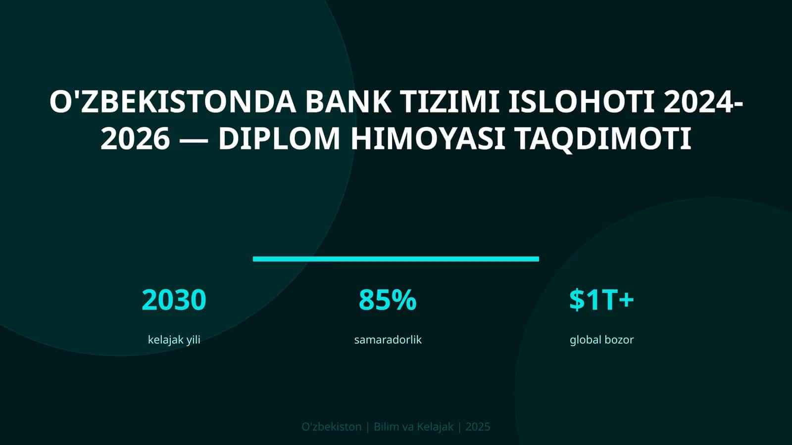 O'ZBEKISTONDA BANK TIZIMI ISLOHOTI 2024-2026 — DIPLOM HIMOYASI TAQDIMOTI 1