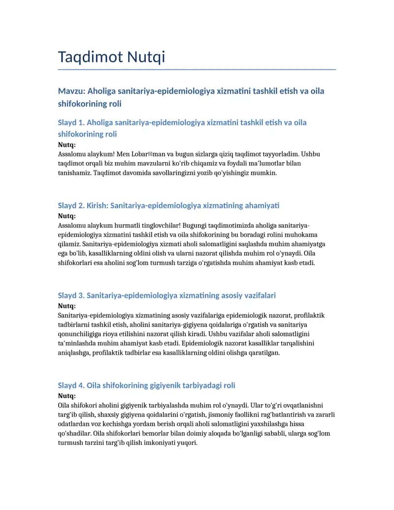 Aholiga sanitariya-epidemiologiya xizmatini tashkil etish va oila shifokorining roli 1