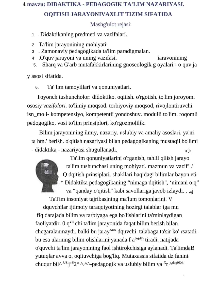 DIDAKTIKA - PEDAGOGIK TA'LIM NAZARIYASI 1