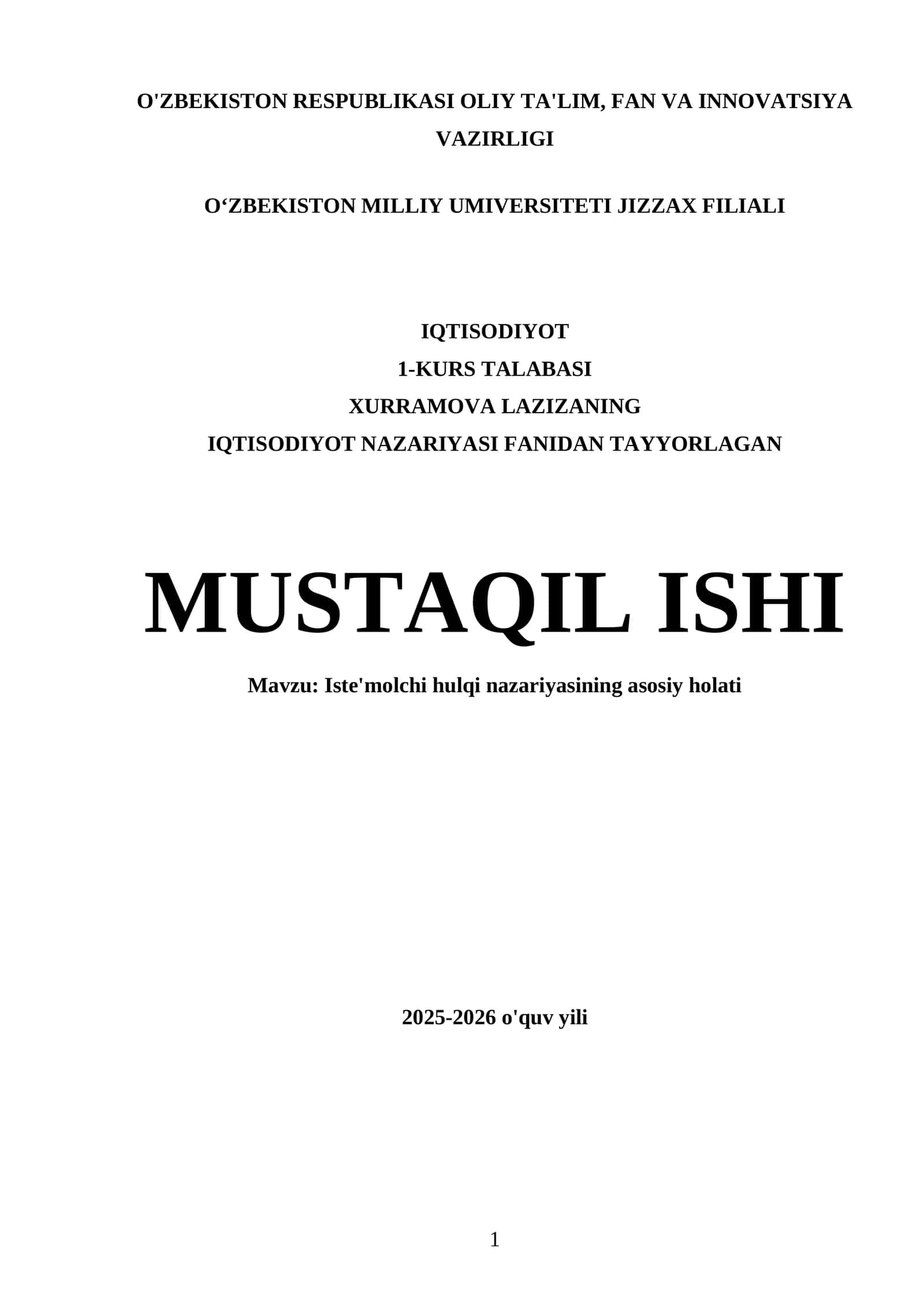 Iste'molchi hulqi nazariyasi 1