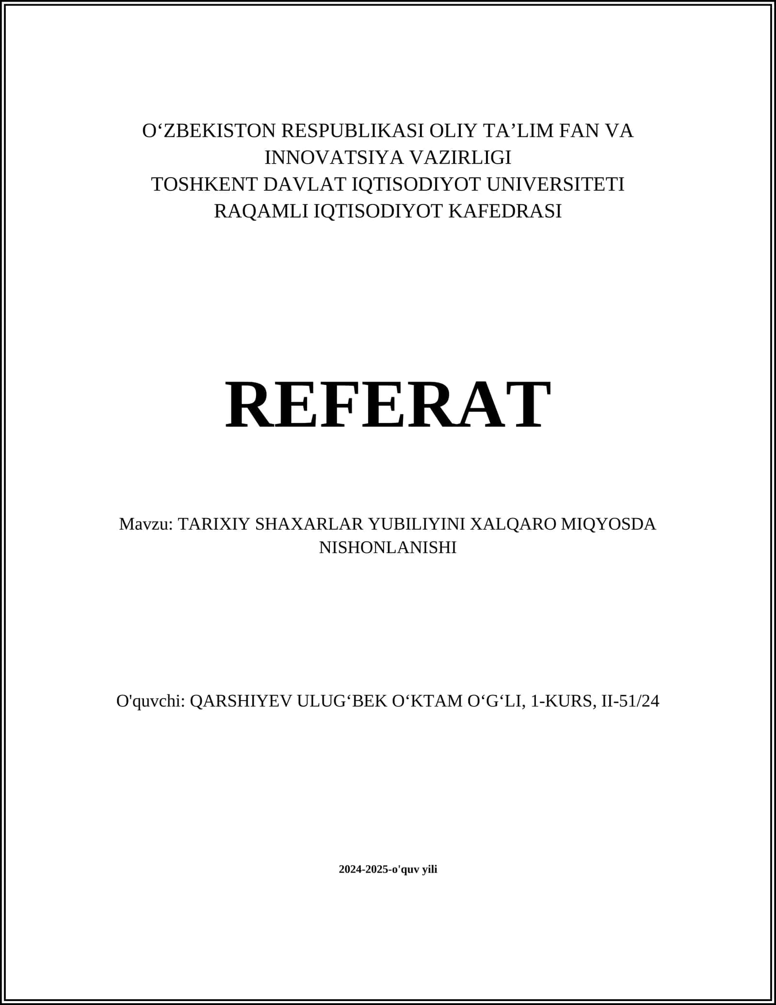 TARIXIY SHAXARLAR YUBILIYINI XALQARO MIQYOSDA NISHONLANISHI 1