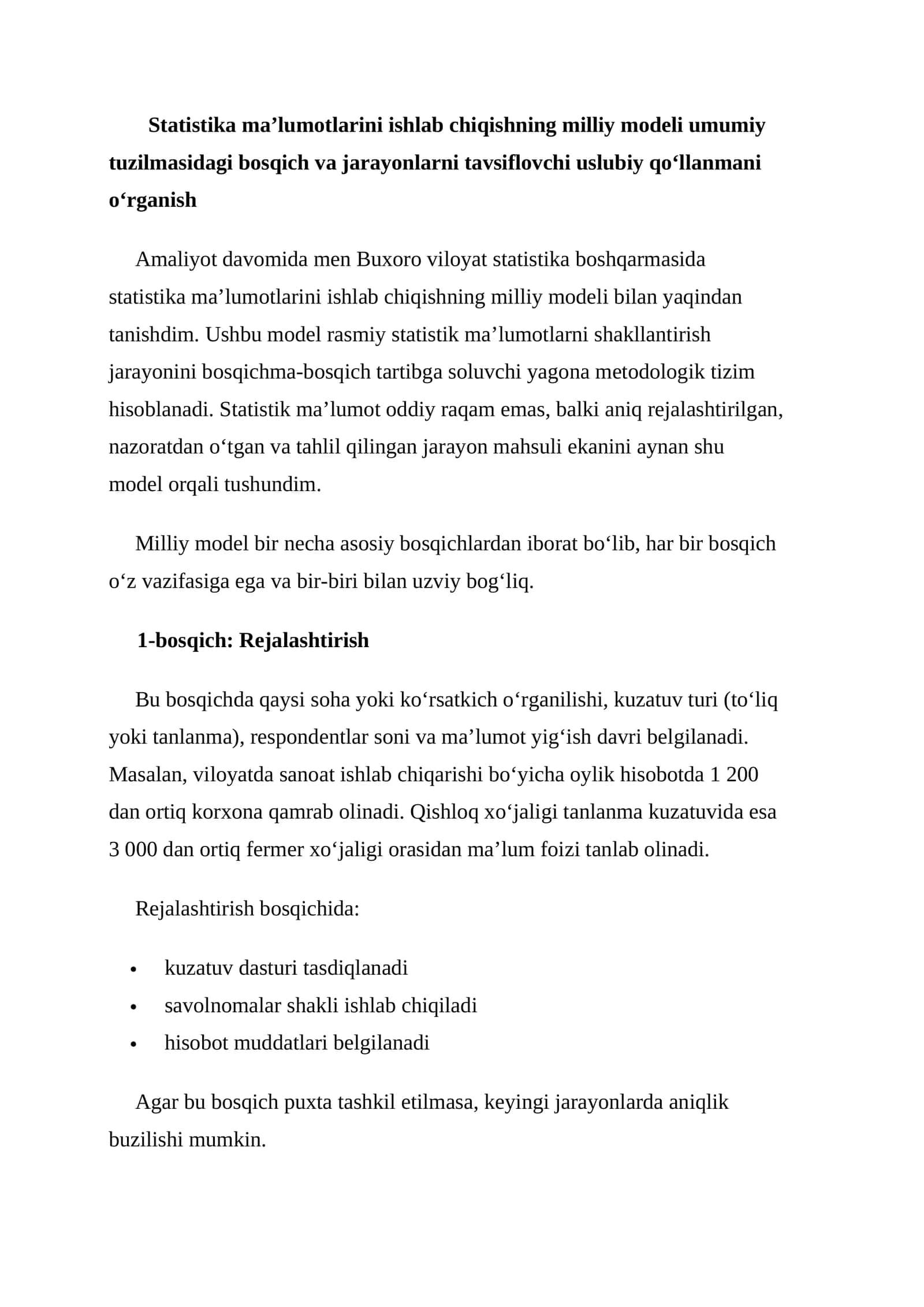 Statistika ma’lumotlarini ishlab chiqishning milliy modeli 1