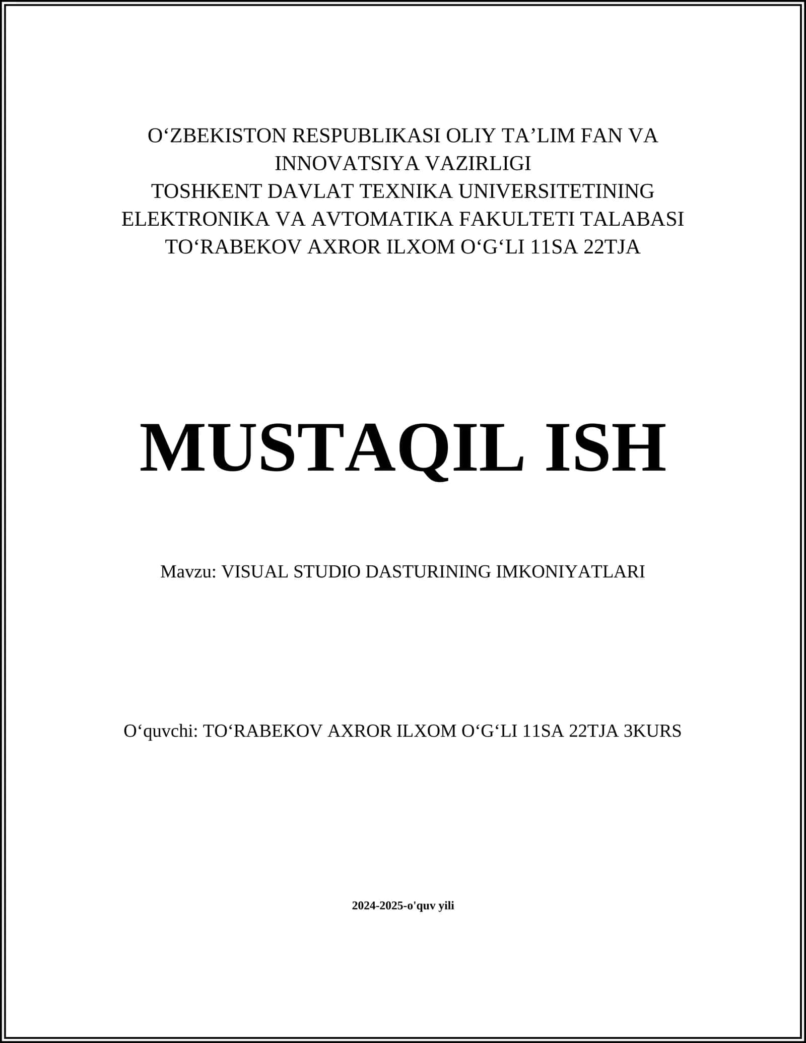 VISUAL STUDIO DASTURINING IMKONIYATLARI 1