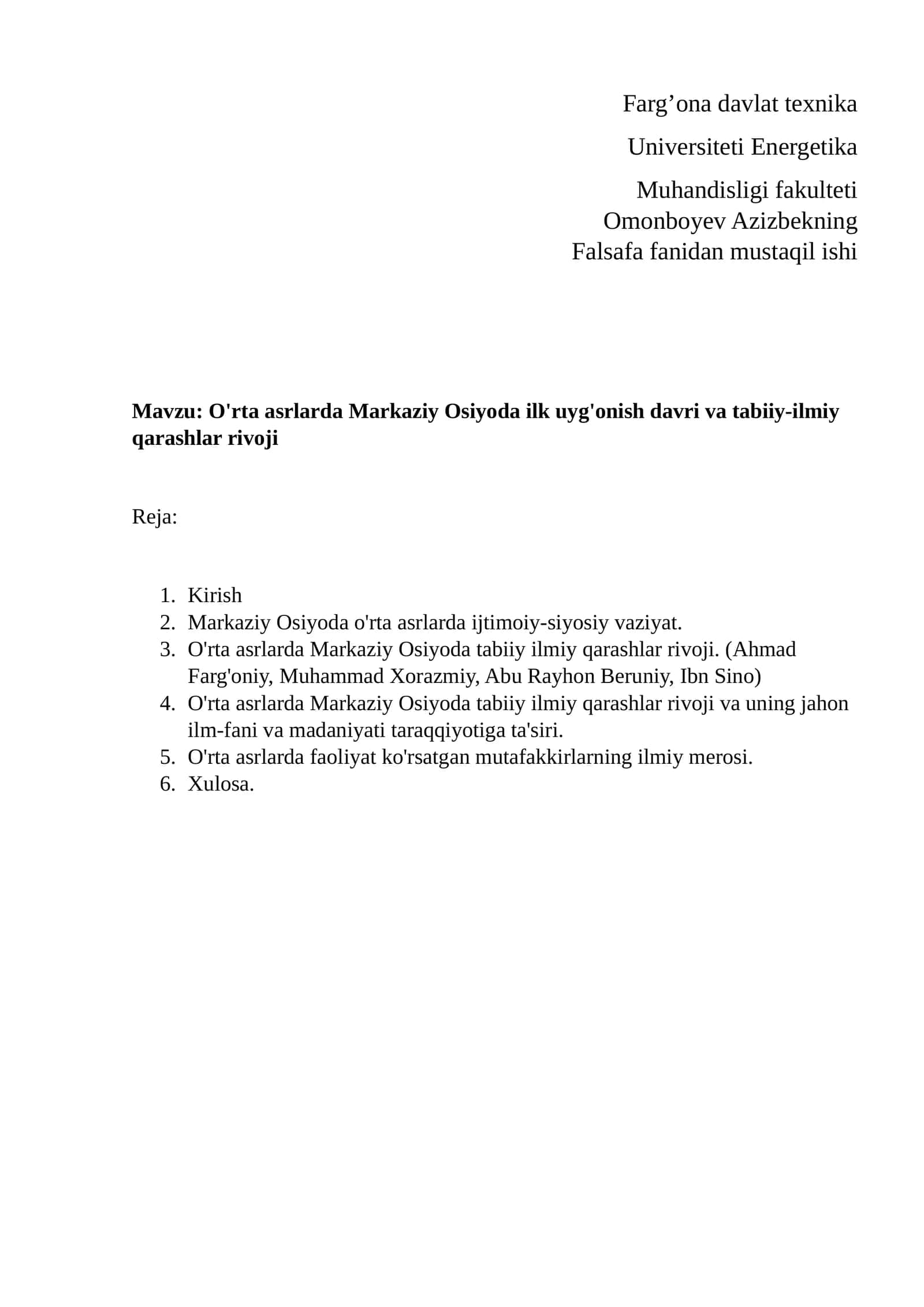 O'rta asrlarda Markaziy Osiyoda ilk uyg'onish davri va tabiiy-ilmiy qarashlar rivoji 1
