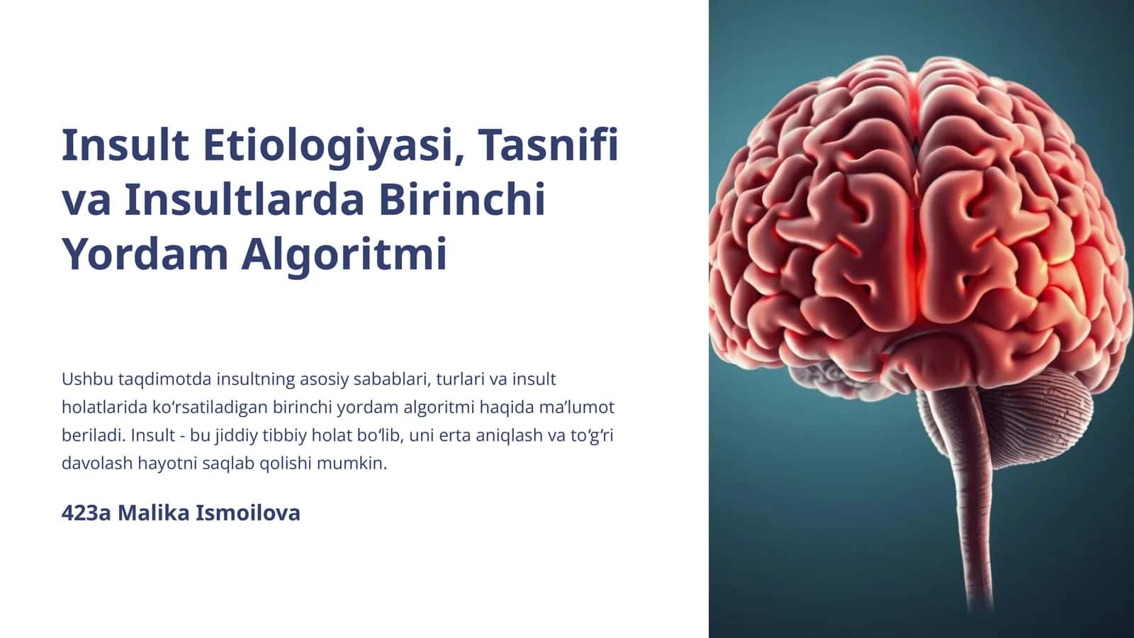Insult Etiologiyasi, Tasnifi va Insultlarda Birinchi Yordam Algoritmi 1