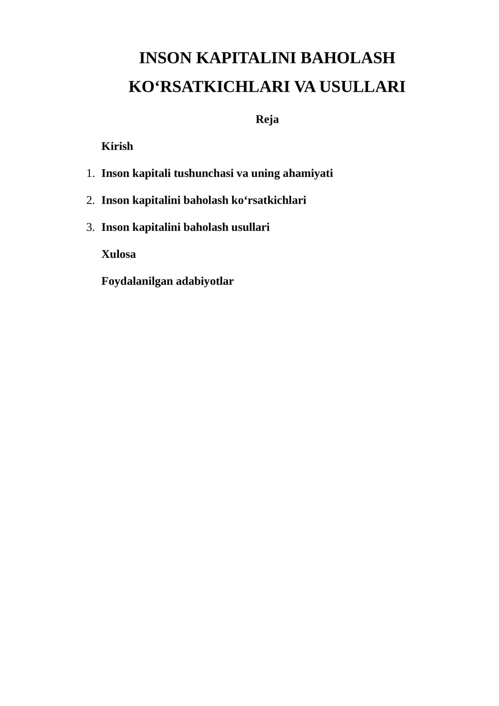 INSON KAPITALINI BAHOLASH KO‘RSATKICHLARI VA USULLARI 1