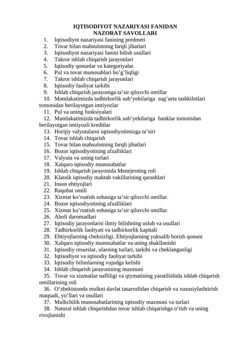 IQTISODIYOT NAZARIYASI FANIDAN 1