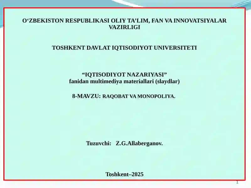 IQTISODIYOT NAZARIYASI 1