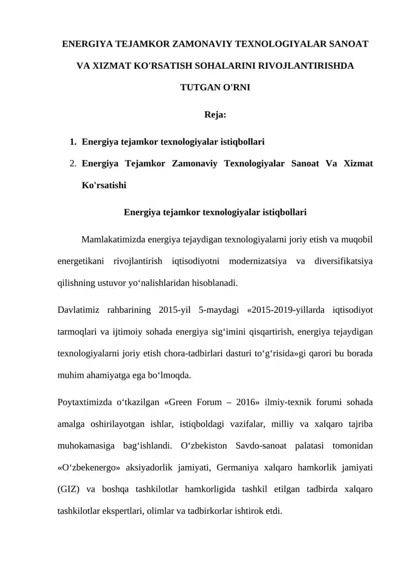 Energiya Tejamkor Zamonaviy Texnologiyalar Sanoat Va Xizmat Ko'rsatish 1