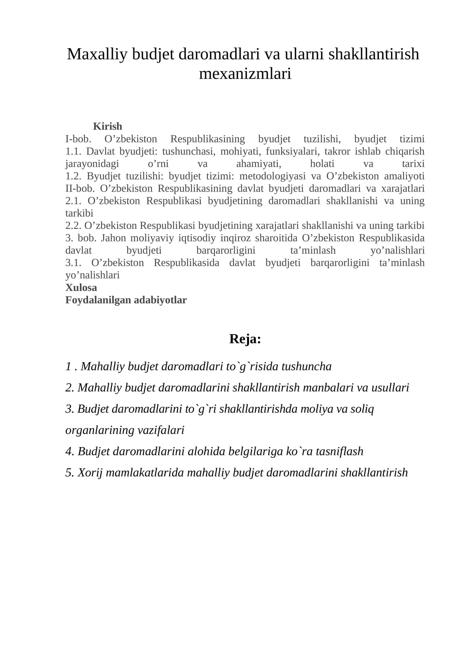 Mahalliy budjet darоmadlari va ularni shakllantirish mехanizmlari 1