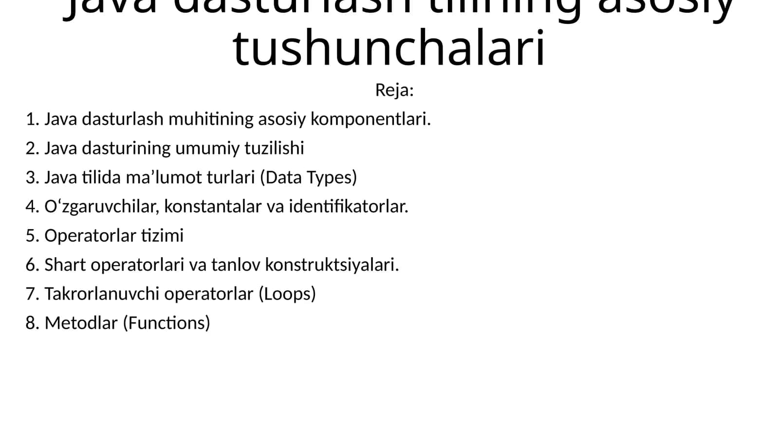 6-Java dasturlash tilining asosiy tushunchalari 1