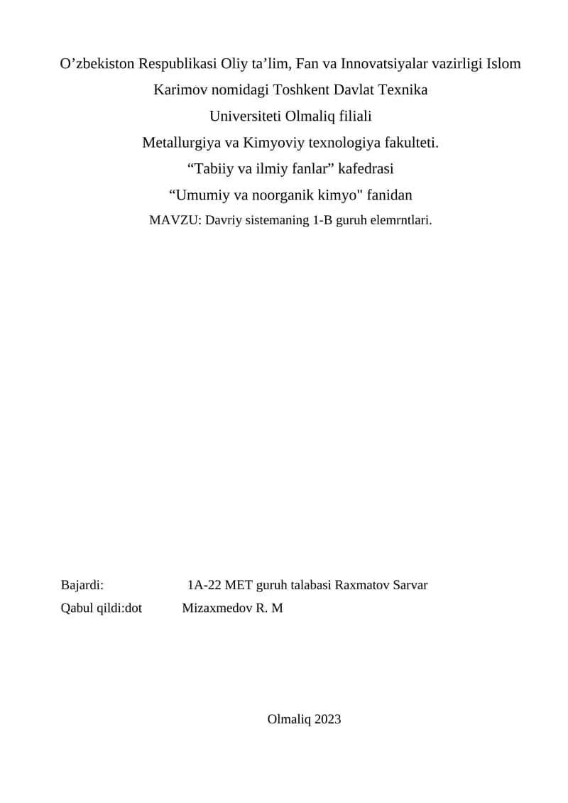 Davriy sistemaning I-b guruh elementlari 1