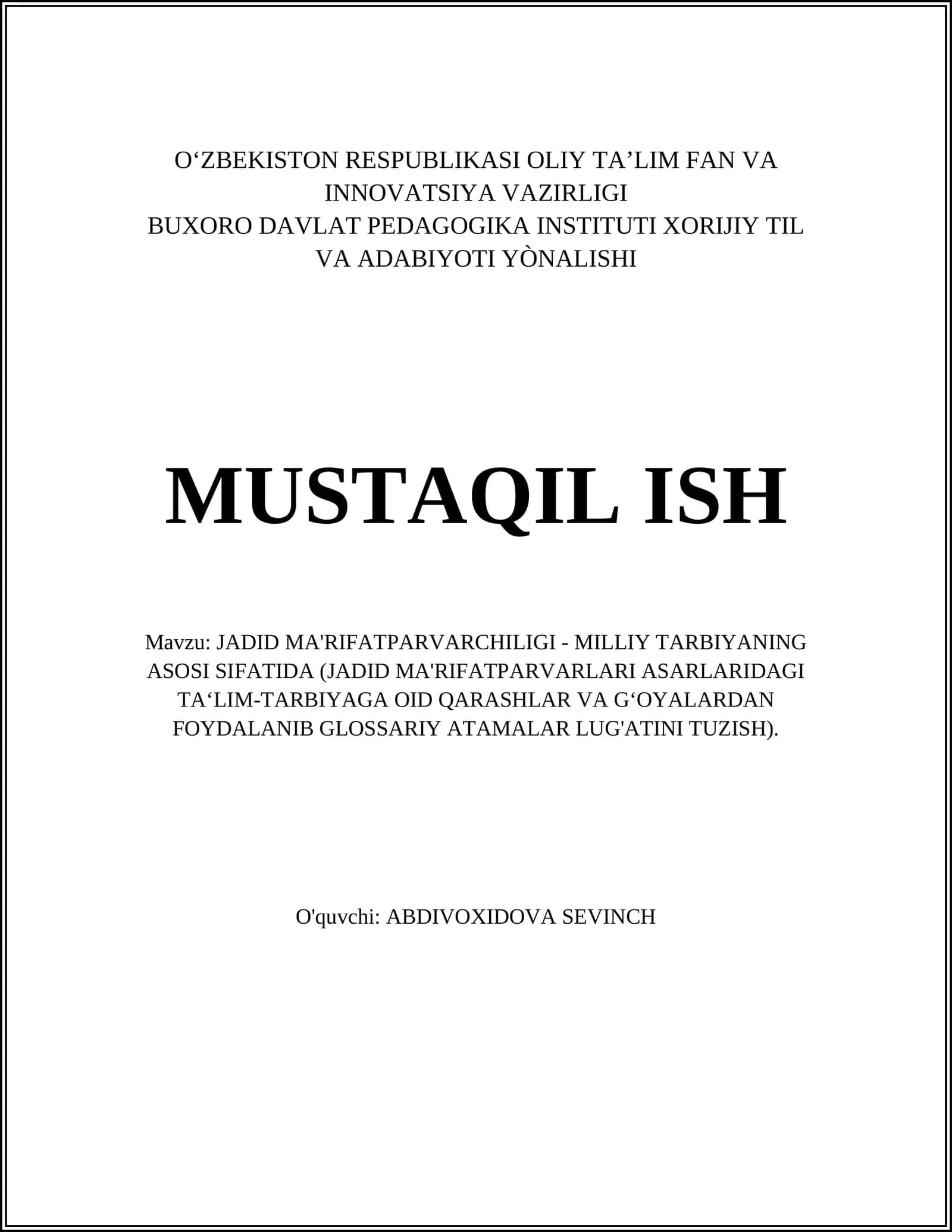 JADID MA'RIFATPARVARCHILIGI - MILLIY TARBIYANING ASOSI SIFATIDA 1