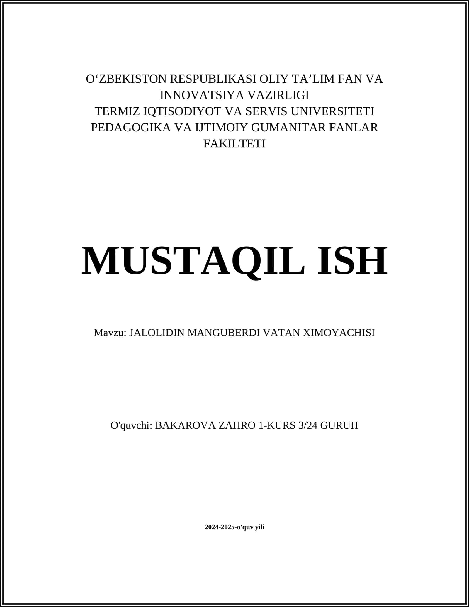 JALOLIDIN MANGUBERDI VATAN XIMOYACHISI 1