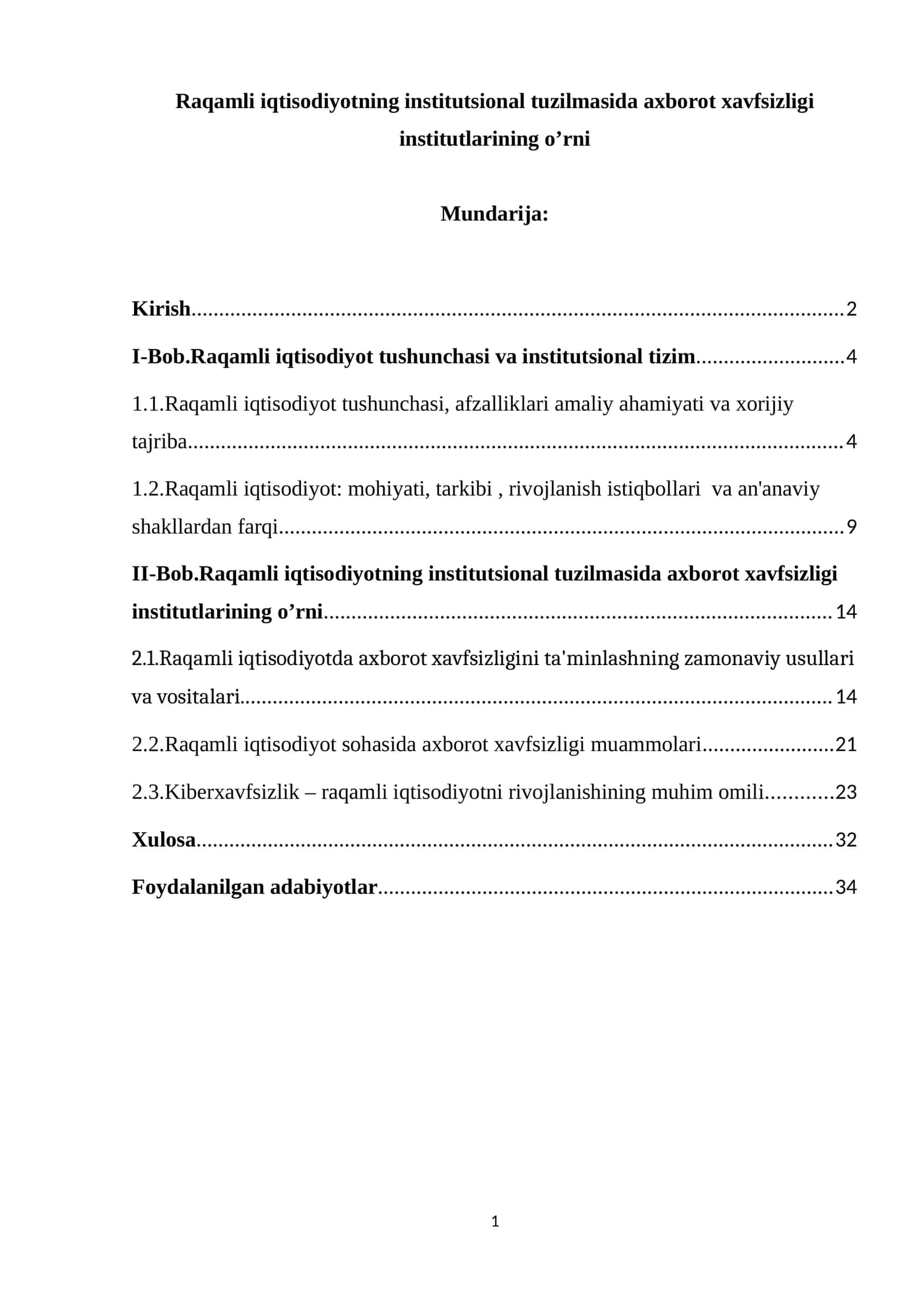 Raqamli iqtisodiyotning institutsional tuzilmasida axborot xavfsizligi institutlarining o’rni 1