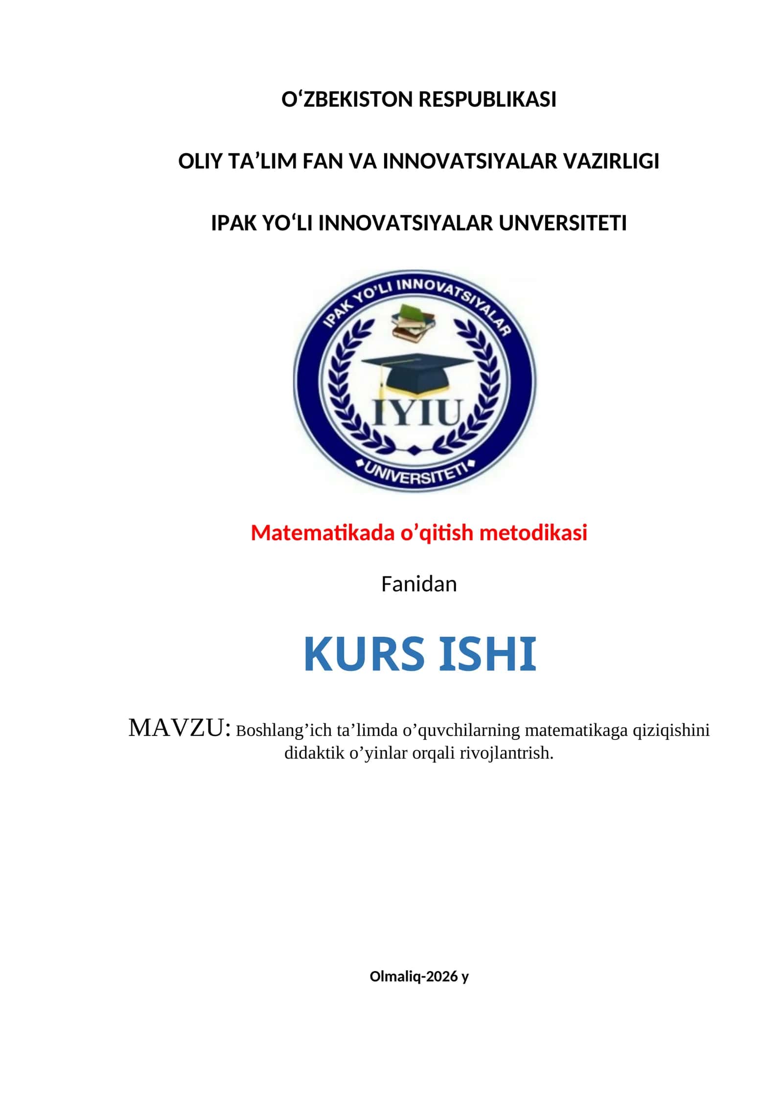 Matematikada o’qitish metodikasi 1