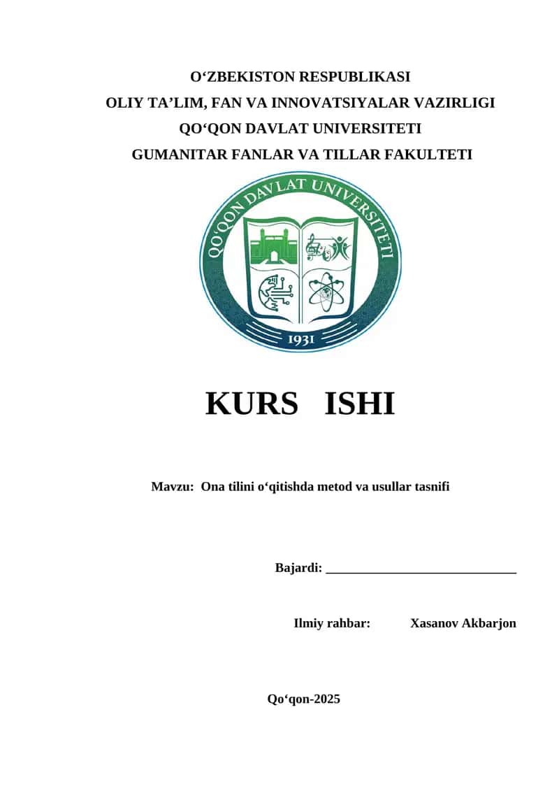 Ona tilini o‘qitishda metod va usullar tasnifi 1