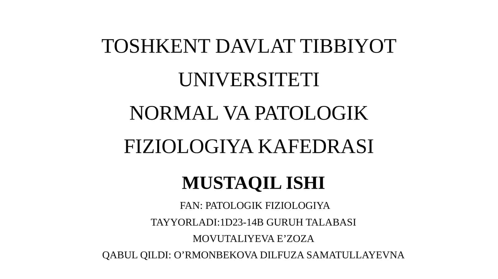 Patalogiyada organizm yoshining roli 1