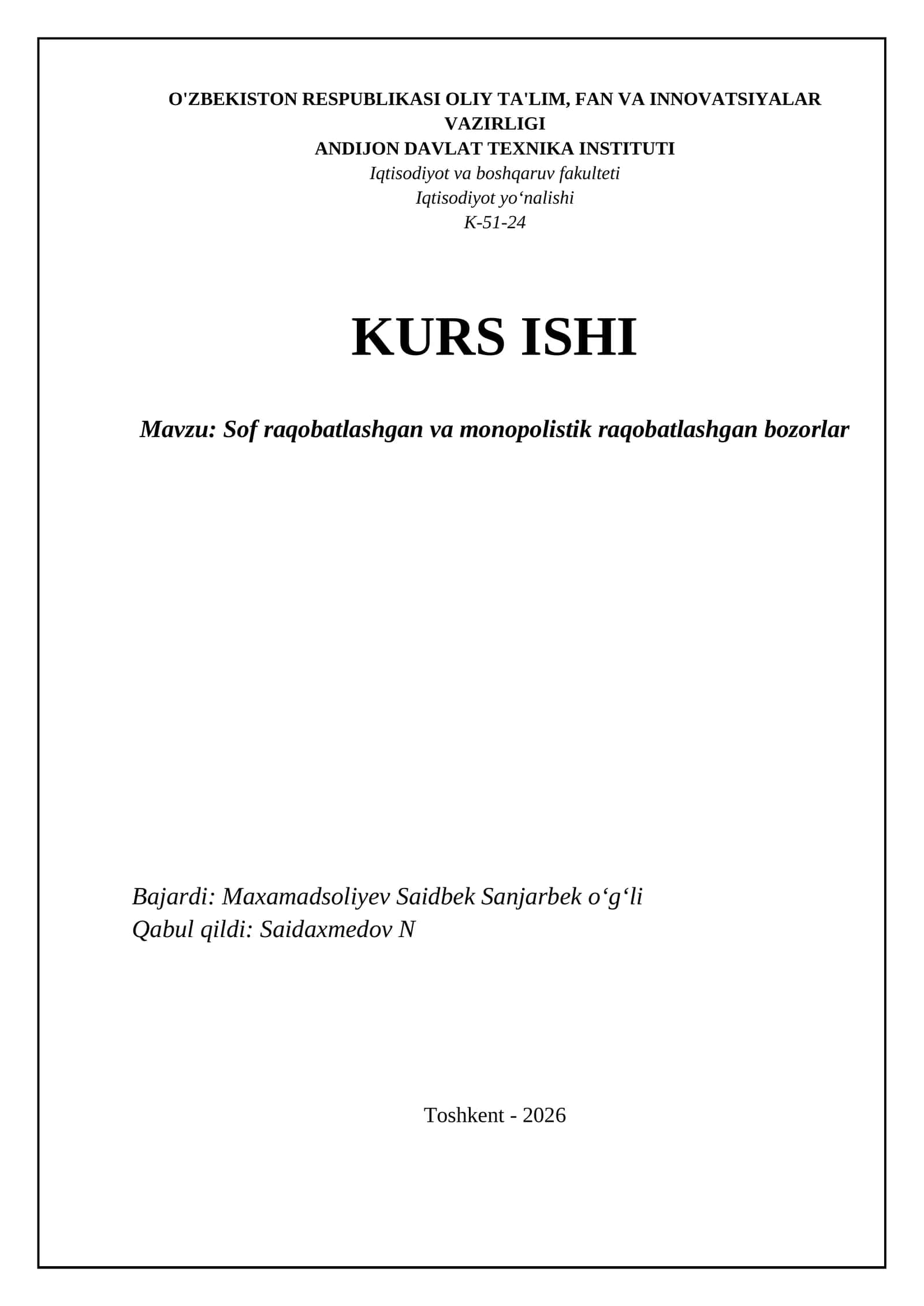 Sof raqobatlashgan va monopolistik raqobatlashgan bozorlar 1