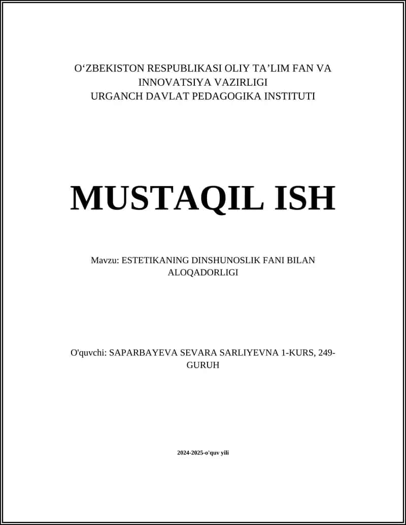 ESTETIKANING DINSHUNOSLIK FANI BILAN ALOQADORLIGI 1