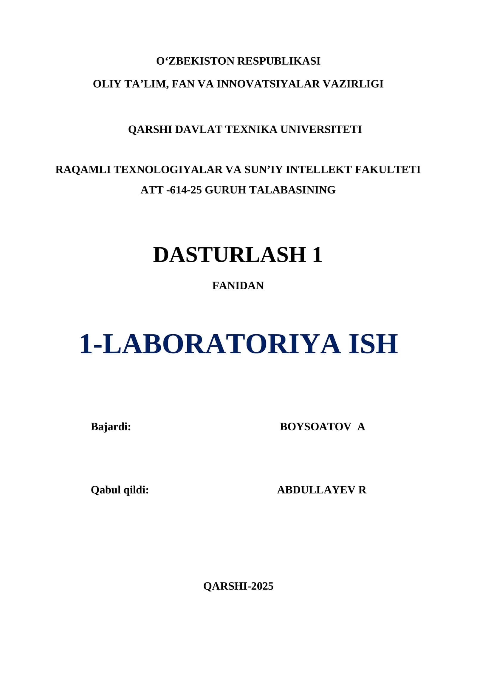 Chiziqli tuzilmali algoritmlarni tavsiflash, C++ tilida dasturlashtirish va kompyuterda hisoblashlar o‘tkazish 1