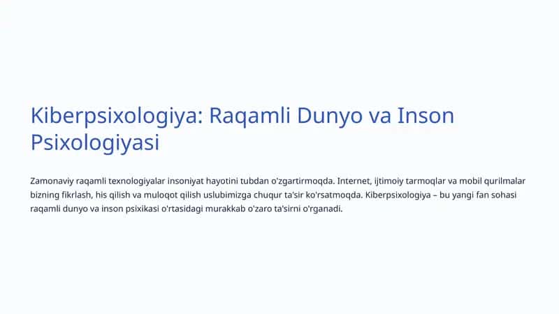 Kiberpsixologiya: Raqamli Dunyo va Inson Psixologiyasi 1