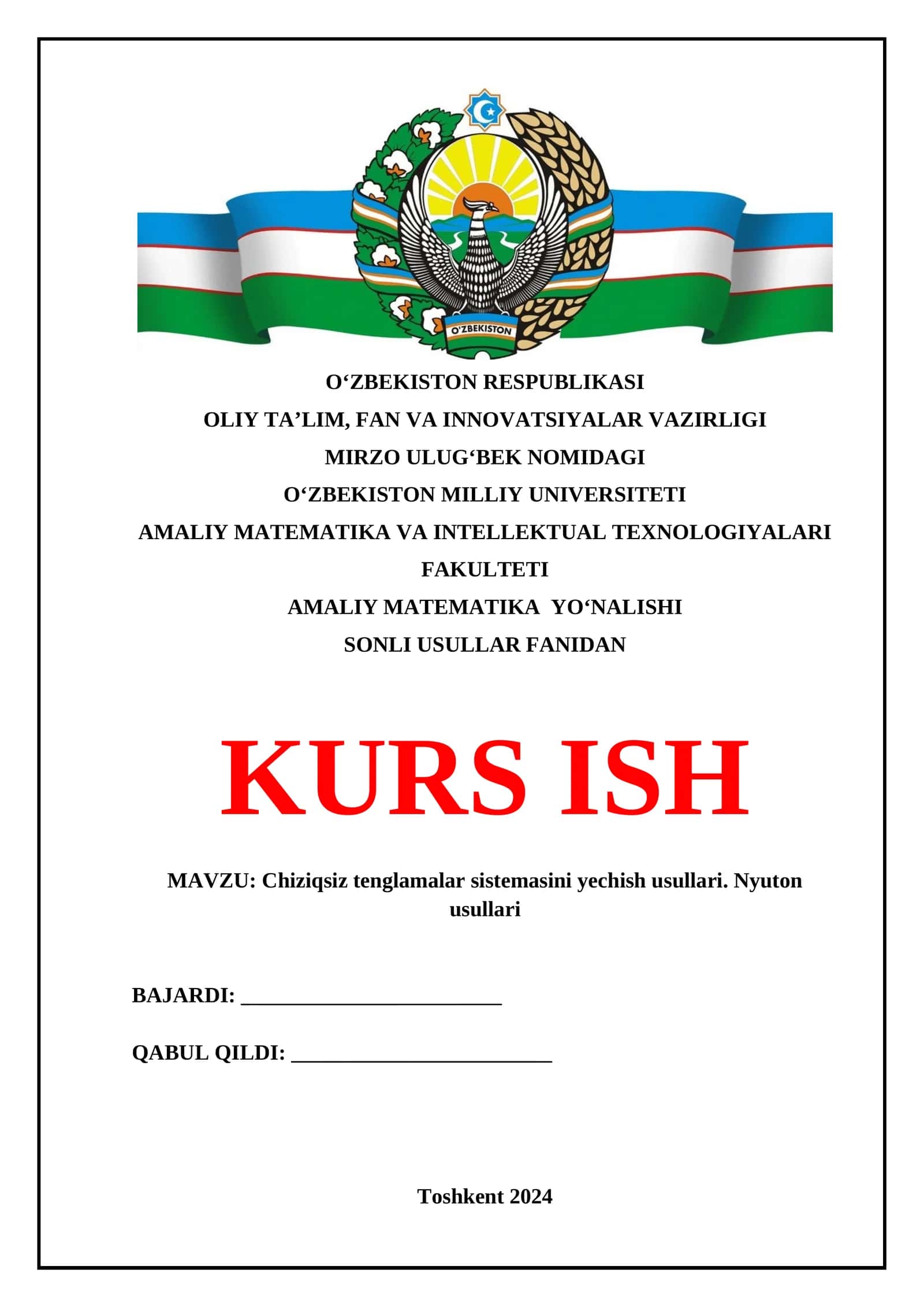 Chiziqsiz tenglamalar sistemasini yechish usullari. Nyuton usullari 1