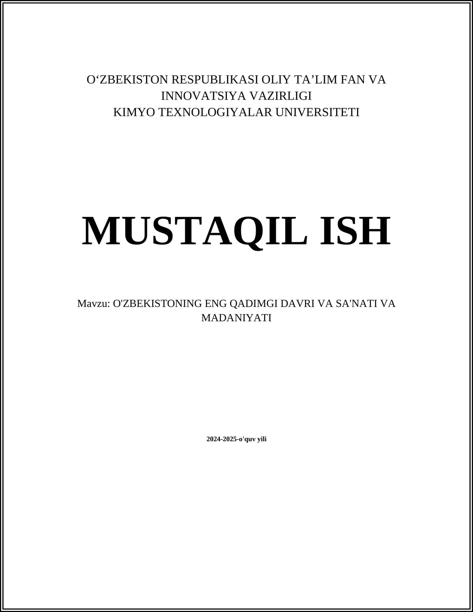 O'ZBEKISTONING ENG QADIMGI DAVRI VA SA'NATI VA MADANIYATI 1