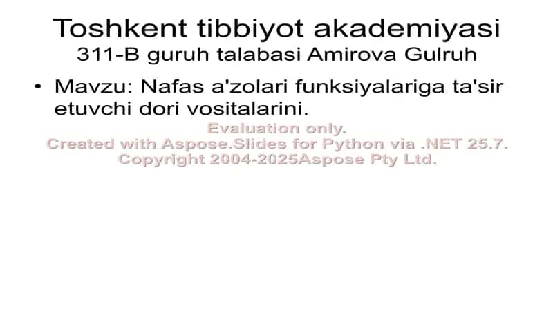 Nafas a'zolari funksiyalariga ta'sir etuvchi dori vositalari 1