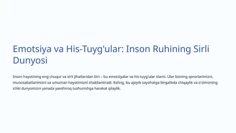 Emotsiya va His-Tuyg'ular: Inson Ruhining Sirli Dunyosi 1